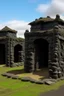 Placeholder: A black shelled fortress covered in tar designed in Maori sculptures