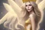 Placeholder: smiling, beautiful, soft,smiling, straight and long blonde hair, dewy and shiny atmosphere, diamond crown, long fairy wings in the back, full head, curly hair, golden veil clothes