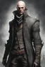 Placeholder: a bloodborne style, really buff, tall, bald, white man, wearing only tattered clothing, no hat