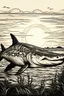Placeholder: "squalo maestosa nella savana al tramonto, corpo intero, splendida illuminazione naturale, dettaglio della criniera, capolavoro, cartoon in bianco e nero" vista dietro.