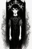 Placeholder: 7 year old boy, necromancer, friendly, looks dead, surrounded by weird smoke with eyes, wearing black robes, in the style of Harry Clarke