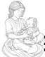 Placeholder: mother with her child coloring page, full body (((((white background))))), only use an outline., real style, line art, white color, clean line art, white background, Sketch style