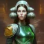 Placeholder: Young Woman as a ruggedly beautiful retro sci-fi space marine in a green pvc outfit, 1985, intricate, elegant, highly detailed, centered, digital painting, artstation, concept art, smooth, sharp focus, illustration, art by artgerm and donato giancola and joseph christian leyendecker, ross tran, wlop