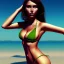 Placeholder: retrato de cuerpo entero mujer joven morena guapa atlética voluptuosa en bikini en la playa con el estilo de RAFAEL