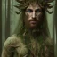 Placeholder: Insanely detailed photograph of An elaborate masculine forest elf man wooden skin with green eyes and wooden headpiece and tattoos, colours plants and forest