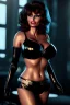 Placeholder: Sophia Loren dressed in shiny black leather, frank miller sin city, busty, cleavage, volumetric lighting, particales,highly detailed,cinematic, deep colours,8