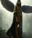 Placeholder: native american shaman, wizard doctor, long black hair, black hooded coat like wings, 8k resolution concept art portrait by Greg Rutkowski