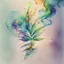 Placeholder: Create a surreal artwork sketch depicting a vibrant cannabis plant emerging from a cigarette, with smoke tendrils intertwining around it. watercolour sketch