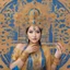 Placeholder: asiatic beautiful woman in blue and gold cosmic clothes