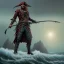 Placeholder: a pirate warrior in maroon and black full battle armor, a highly detailed illustration, background of giant crashing ocean waves, realistic render, 8 k, micro detail, intricate, elegant, centered, digital painting, Artstation, smooth, sharp focus, illustration, artgerm, tomasz alen kopera, peter mohrbacher, donato giancola, joseph christian leyendecker, wlop, boris vallejo