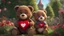 Placeholder: Place the teddy bear in a prominent position within the flower garden. Make sure the bear is holding the red heart in a way that is visible and adds a focal point to the image. Backlight. Highly detailed. Hyper-realistic, 4k, ultra HD, Pixar style, Disney style, cinema 4D