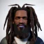 Placeholder: a black man with long dreadlocks, an unkempt beard, and colorful robes. He has a snarl on his face