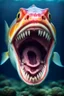 Placeholder: one fish with only human teeth