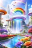 Placeholder: very beautiful, ,flowers, garden,rainbow, cité futuriste ultra moderne, ufos, cascade colorée, dômes