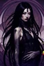 Placeholder: a woman with dark purple-black long hair and black tattoos on her body, a cold, indifferent expression, silver and black onyx jewelry, black lace dress, cybernetics, crepy stunning anthropomorphic female, Minjae Lee vibe, cbybernetic and etheral human, ancient deity, by Vincent Lefevre and Yoshitaka Amano, stunning 3d