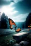 Placeholder: Beautiful Butterfly fading and floating into the sky butterfly flying out of the graveyard