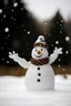 Placeholder: waving snowman with falling snow in the background