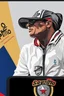 Placeholder: Ilustración vectorial de Gustavo Petro con gorra deportiva camisa colores negro, blanco y rojo, fondo negro