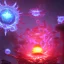 Placeholder: Spherical Frost metal magic armoured pink lightning Mycelium giant blob red MUSHROOM flower BURNING IN BLUE FLAMES hellfire abyss stars SPACE lANDSCAPE