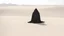 Placeholder: The priest is about to lie on the ground in fear looking to god in the desert , full view, side view very light bluish environment, 4k realistic photo