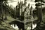 Placeholder: A giant castle near a swamp filled with ghosts painted by MC Escher