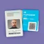 Placeholder: full view of a low-polygon, flattened vector image, passport card with photo of person, in a blue color palette, transparent background.