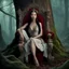 Placeholder: A beautiful as a model asian woodland elf princess who looks like Lucy Liu seated on a throne in a mystical forest