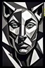 Placeholder: portrait of a women-panther mutant in Cubism matte monocrome color , amorphe dark-white shapes and shadows in backgroundhigh contrast, detailed, dark , noir, thriller, deep dark colors, gloomy, cinematic