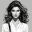 Placeholder: Line art illustration of sara sampaio, with highly detailed hair and facial features in the comic book art style of Bill Sienkiewicz and Frank Miller, 4k, bold and detailed inking and shading