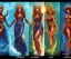 Placeholder: Four doll divine representing each one the four elements: fire, earth, air, and water. Mark Brooks and Dan Mumford, comic book art, perfect, smooth elemental galactic space core royalty queens crown.