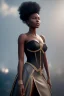 Placeholder: A portrait of a beautiful youthful black woman, wearing a corset, long silky black hair, wizard, magical, ethereal, soft bright lighting. Concept art by wlop. Ultra quality 8k. Fantasy setting.