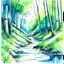 Placeholder: drawing of a forest in summer with a small creek running through it, aquarell, wassermalfarben, wasserfarbe, kunst, spritzer