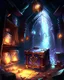 Placeholder: lightning dungeon chamber interior with treasure chests fantasy rpg art painterly