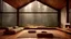 Placeholder: Heavy Rainy High resolution photography interior design, dreamy sunken living space, wooden floor, window walls opening onto the forest, lots of trees, minimal furniture and decoration, fire place in the middle of the room, high ceiling, warm natural wood palette, rainy weather, interior design magazine, cozy atmosphere; 8k, intricate detail, photorealistic, realistic light, wide angle, kinkfolk photography, A+D architecture --ar 2:3 --s 750