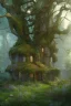 Placeholder: Cottage overgrown with ancient trees, high-fantasy, digital art.