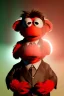 Placeholder: Waist up muppet Portrait, Kim Jong-un muppet doll, black suit, photo studio, red background, unreal engine 5, concept art, art station, god lights, ray tracing, RTX, lumen lighting, ultra detail, volumetric lighting, 3d.