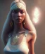 Placeholder: Gipsy, beautiful, curvy body, white fabric dress, beautiful long hair, bandana covering head, long earings, head and shoulders portrait, holding tarot card, 8k resolution concept art portrait by Greg Rutkowski, Unreal Engine 5 volumetric lighting