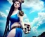 Placeholder: Very sensual gorgeous curvy young white woman brunette hair maiden dressed in blue posing sensually with plaits, and with a skull in her hand, background of ancient marble Roman arcs heavenly sunshine beams divine bright soft focus holy in the clouds steampunk engine steampunk engine.