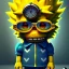 Placeholder: Bart Simpson toddler, steampunk headphone, sunglass, gangsta neckless, full body, yellow puffer jacket, tokio background, dramatic lighting, hyper realistic, unreal engine 5, 16k