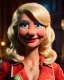 Placeholder: waitress blonde woman with muppet mask that covers her entire head, green, retro style, Sesame Street style, smooth, unreal engine 5, god lights, ray tracing, RTX, lumen lighting, ultra detail, volumetric lighting, 3d.