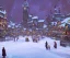 Placeholder: A magical town square with canals for warlocks and witches in snowy Christmas