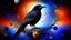 Placeholder: Crow in a space an the background of planets, souls, tree of life