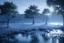 Placeholder: Ice blocks, one tree, night, lagoon reflection, sci-fi, epic,