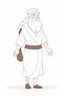 Placeholder: Disney style, white hair, white skin, white beard, coloring book, minimalism, simple lines, white background, STICKER, WHOLE BODY, A CUTE man with ajacket in his hand, long white beard, flowing hair, and long tunic, sandals, open arms, A detailed illustration, in the style of Studio Ghibli, 3D vector art, cute and quirky, fantasy art, Adobe Illustrator, hand-drawn, low-