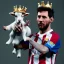 Placeholder: messi as king with wearing crown and king stuffs and clothes and holding a little white goat on his hand ,hyperrealistic,8k,detailed,rendered