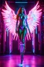 Placeholder: Photography Beautiful Angel woman with fullbody robotic colorsfull glowing neon,light shining neons colorfull background