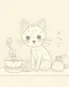 Placeholder: A minimalistic illustration of a kitten in a tea party, with a dotted outline for coloring.