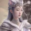 Placeholder: smooth hyper realistic, beautiful Japanese goddess, pale colors, dark cosmos background, cat еye, extremely sharp detail, finely tuned detail, ultra high definition, 8 k, unreal engine 5, ultra sharp focus, accurate sword wings, positive smile, lot of details, fit within portrait, Ambiance winter, perfect composition, perfect hair, perfect hands, finger up gestures