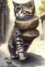 Placeholder: very cute sweet-faced kitten carrying a huge stone on her back on a paved road by Jean-Baptiste Monge golden watercolour and black ink highly detailed elegant intricate very attractive beautiful award winning fantastic view crisp quality in sunshine