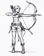 Placeholder: Girl Archer concept art, full body, sketch, coll style, bow
